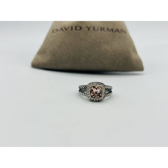 David Yurman Sterling Silver Morganite & Diamond Petite Albion Ring Size 6 - Picture 5 of 6